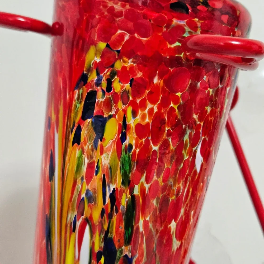 Jola's House Hand Blown Glass Art Hummingbird Feeder Red Window Mount 16 oz‎